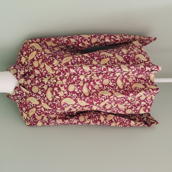 L.L. Bean Tops - LL Bean Womens Corduroy Paisley Floral Long Sleeve Cotton Pocket Blouse